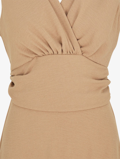 Robe longue évasée sans manches - Camel - 3