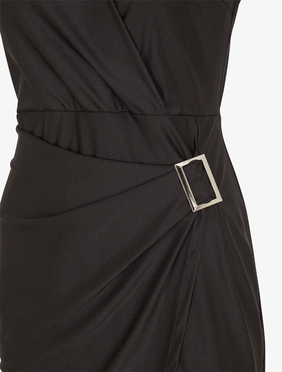 Robe satinée unie à boucle - Noir - 3