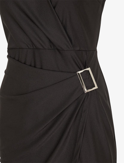 Robe satinée unie à boucle - Noir - 3