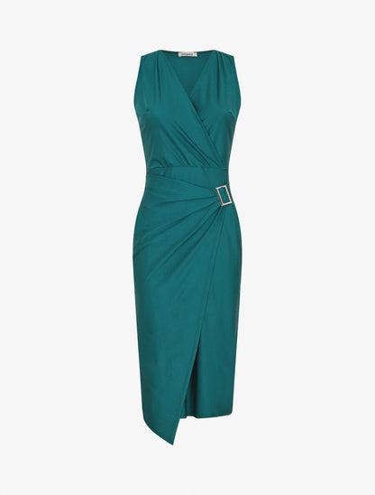 Robe satinée unie à boucle - Vert sapin - 1