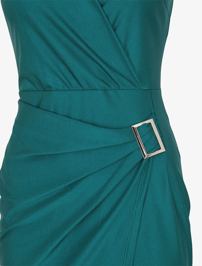 Robe satinée unie à boucle - Vert sapin - 3