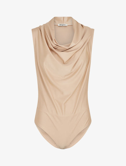 Body satiné à col bénitier - Beige - 1