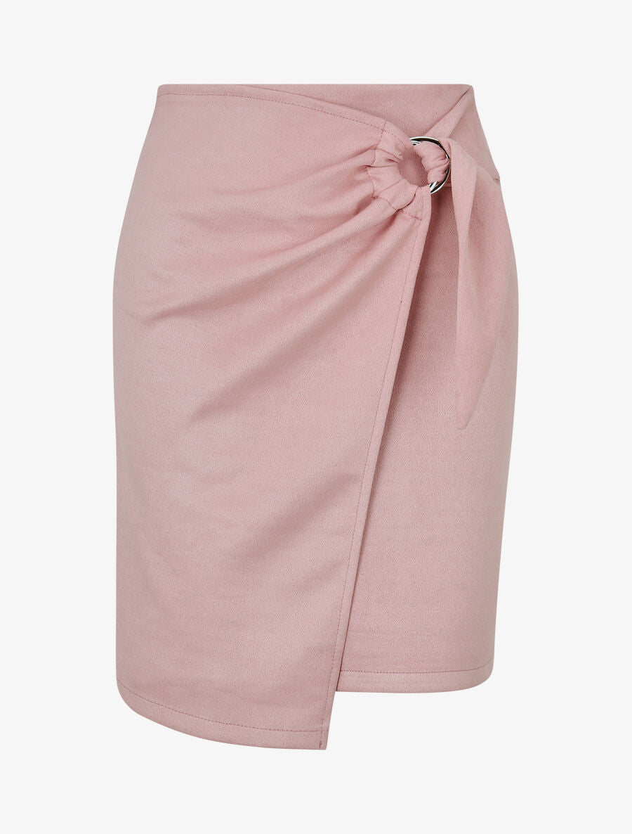 Jupe courte en suédine syle portefeuille - Rose - 1