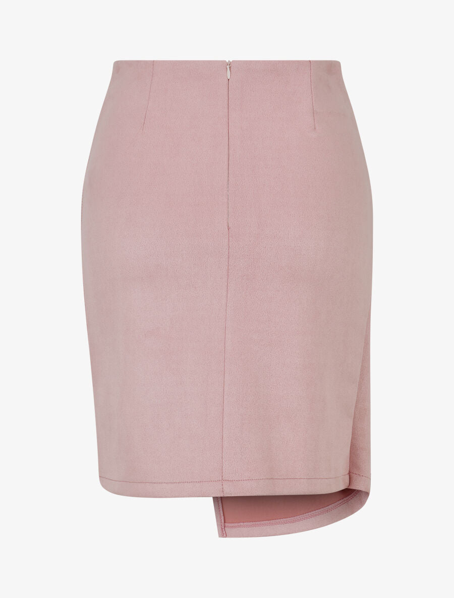 Jupe courte en suédine syle portefeuille - Rose - 2