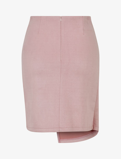 Jupe courte en suédine syle portefeuille - Rose - 2