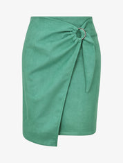 Jupe courte en suédine syle portefeuille - Vert - 4