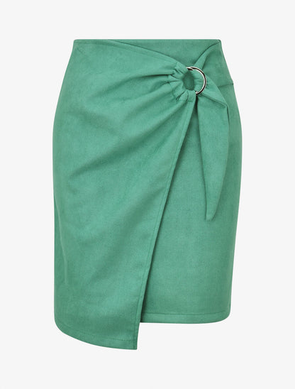Jupe courte en suédine syle portefeuille - Vert - 4