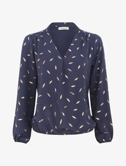 Blouse unie flocage plumes irisées - Marine - 5