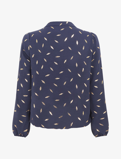 Blouse unie flocage plumes irisées - Marine - 2