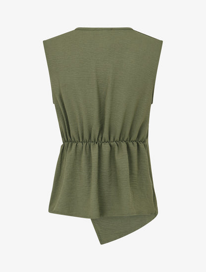 Top asymétrique élastiqué à col cache-coeur - Kaki - 2