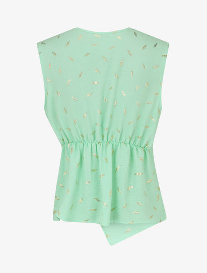 Top droit sans manches flocage plumes irisées - Vert d&