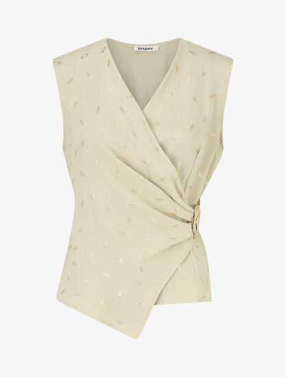 Top droit sans manches flocage plumes irisées - Beige - 1