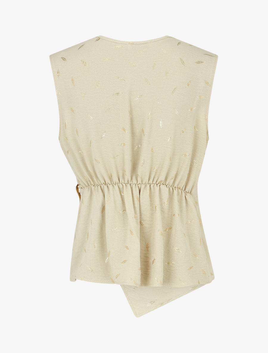 Top droit sans manches flocage plumes irisées - Beige - 2