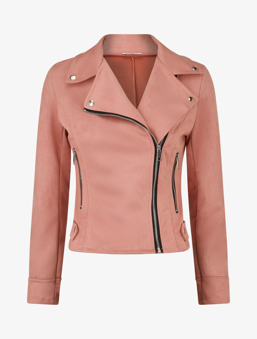 Perfecto en suédine à poches zippées décoratives - Rose - 1