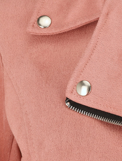 Perfecto en suédine à poches zippées décoratives - Rose - 3