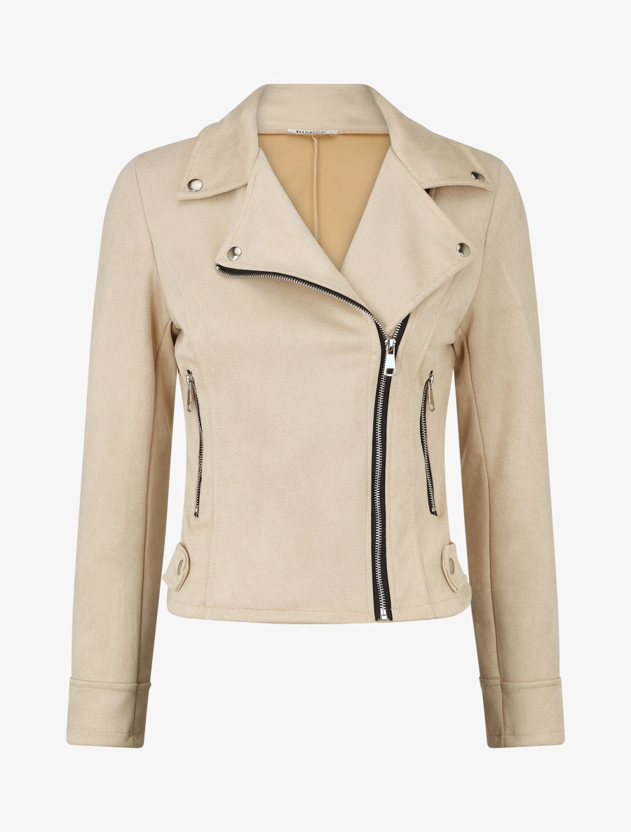 Perfecto en suédine à poches zippées décoratives - Beige - 1