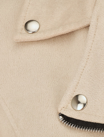 Perfecto en suédine à poches zippées décoratives - Beige - 3