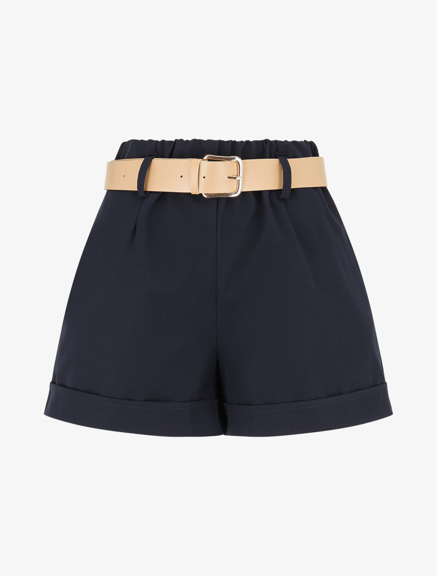 Short taille haute uni coupe droite - Marine - 1
