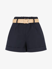 Short taille haute uni coupe droite - Marine - 1
