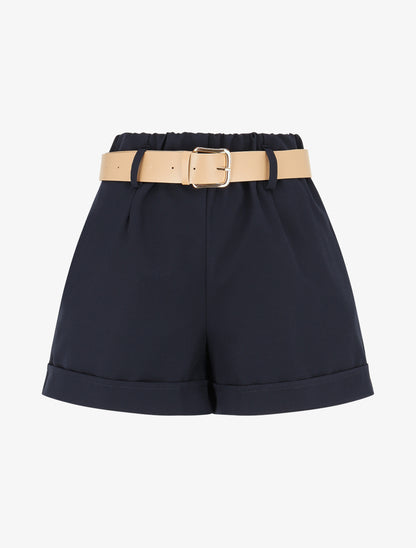 Short taille haute uni coupe droite - Marine - 1