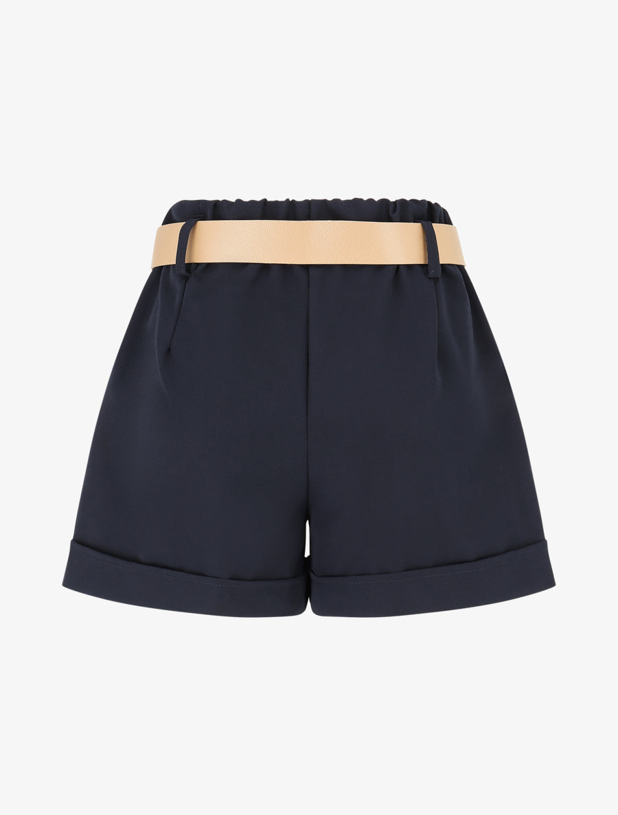 Short taille haute uni coupe droite - Marine - 2