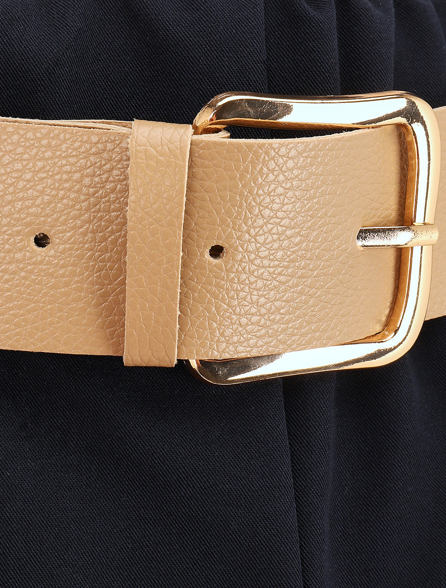 Short taille haute uni coupe droite - Marine - 3