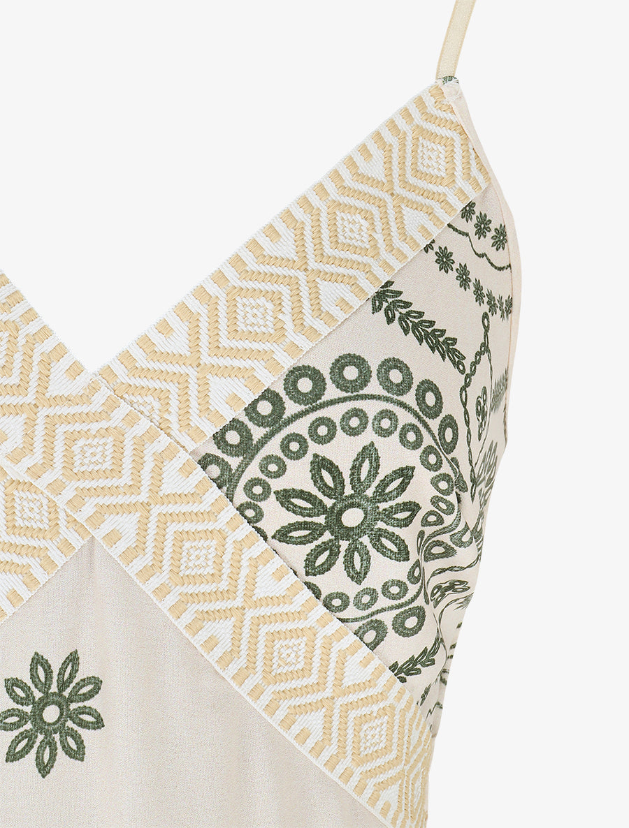 Robe élastiquée imprimé fleurs - Kaki - 3