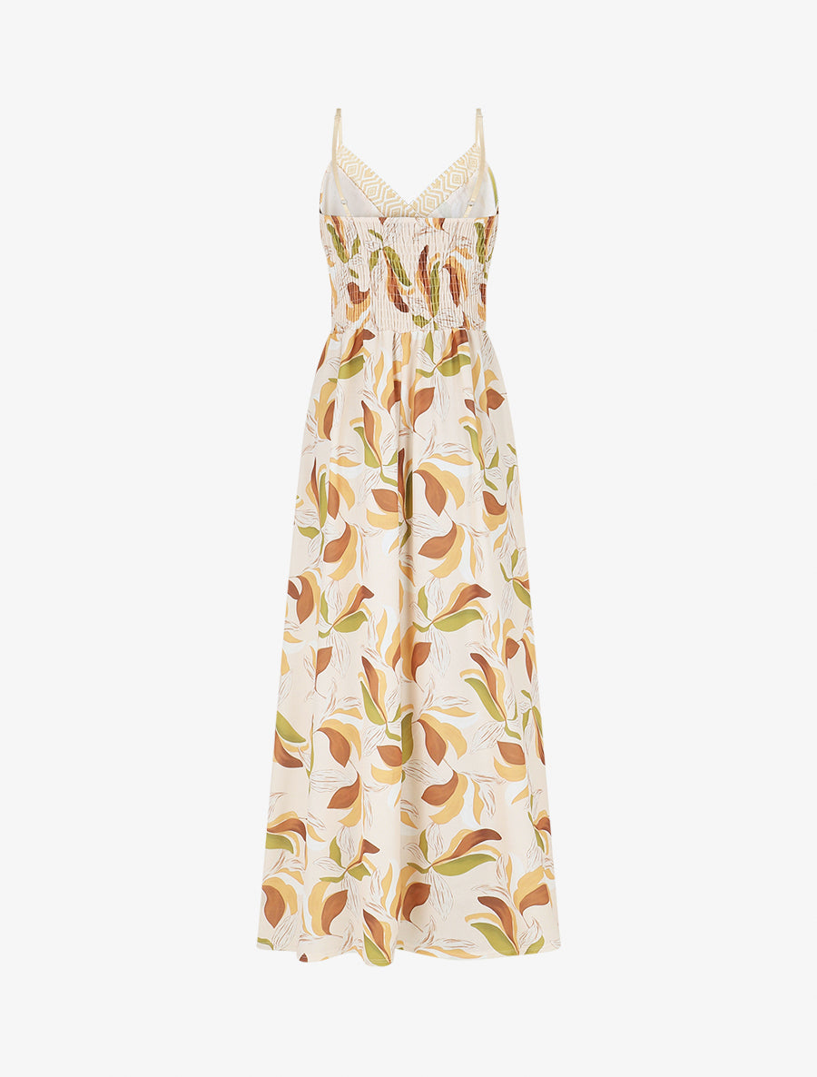 Robe élastiquée imprimé fleuri - Beige - 2