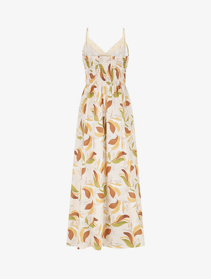 Robe élastiquée imprimé fleuri - Beige - 2