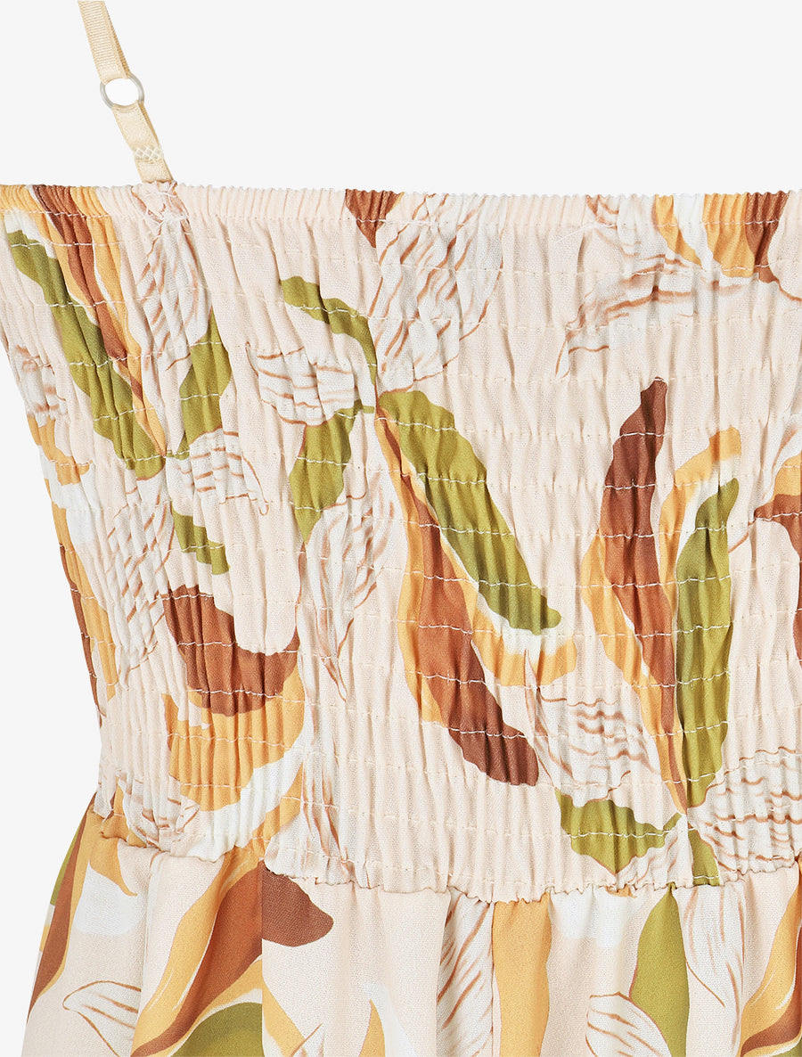 Robe élastiquée imprimé fleuri - Beige - 3