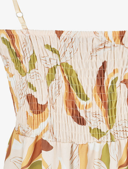 Robe élastiquée imprimé fleuri - Beige - 3