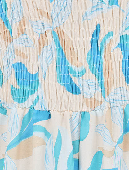 Robe élastiquée imprimé fleuri - Bleu ciel - 3