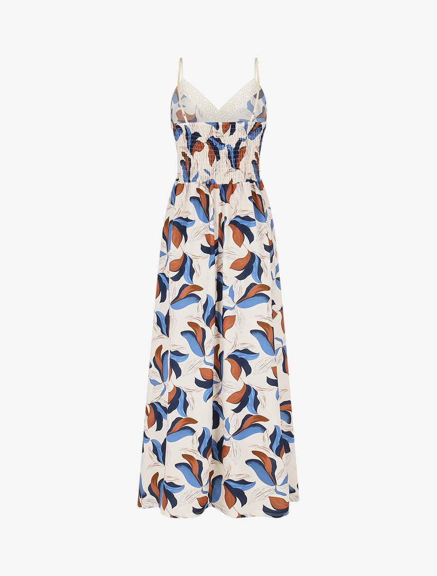 Robe élastiquée imprimé fleuri - Marine - 2