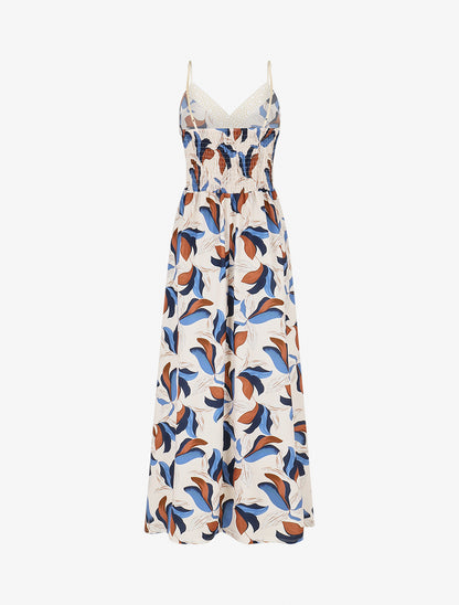 Robe élastiquée imprimé fleuri - Marine - 2