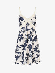 Robe à dos élastiqué imprimé fleurs - Marine - 1