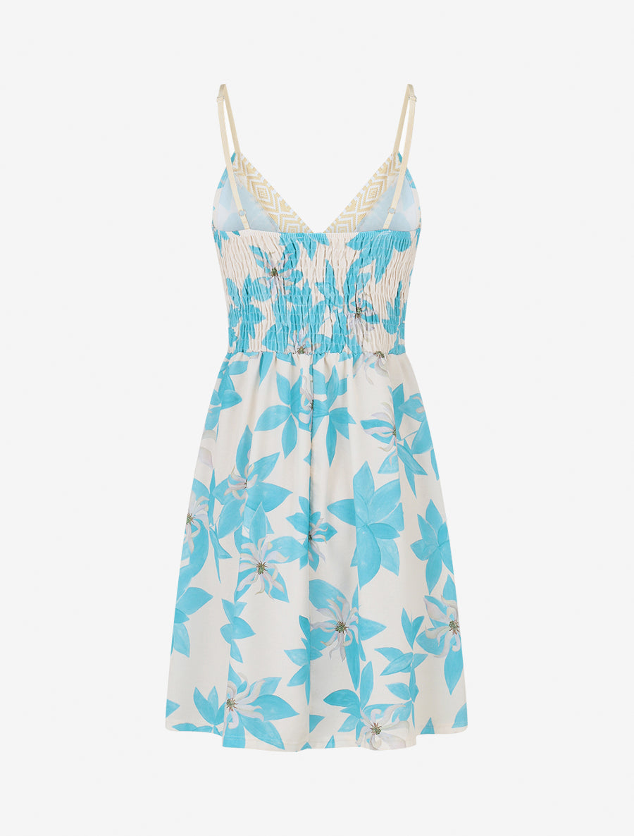 Robe à dos élastiqué imprimé fleurs - Turquoise - 2