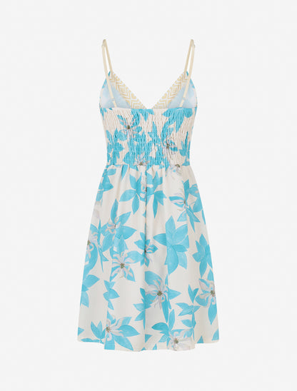 Robe à dos élastiqué imprimé fleurs - Turquoise - 2