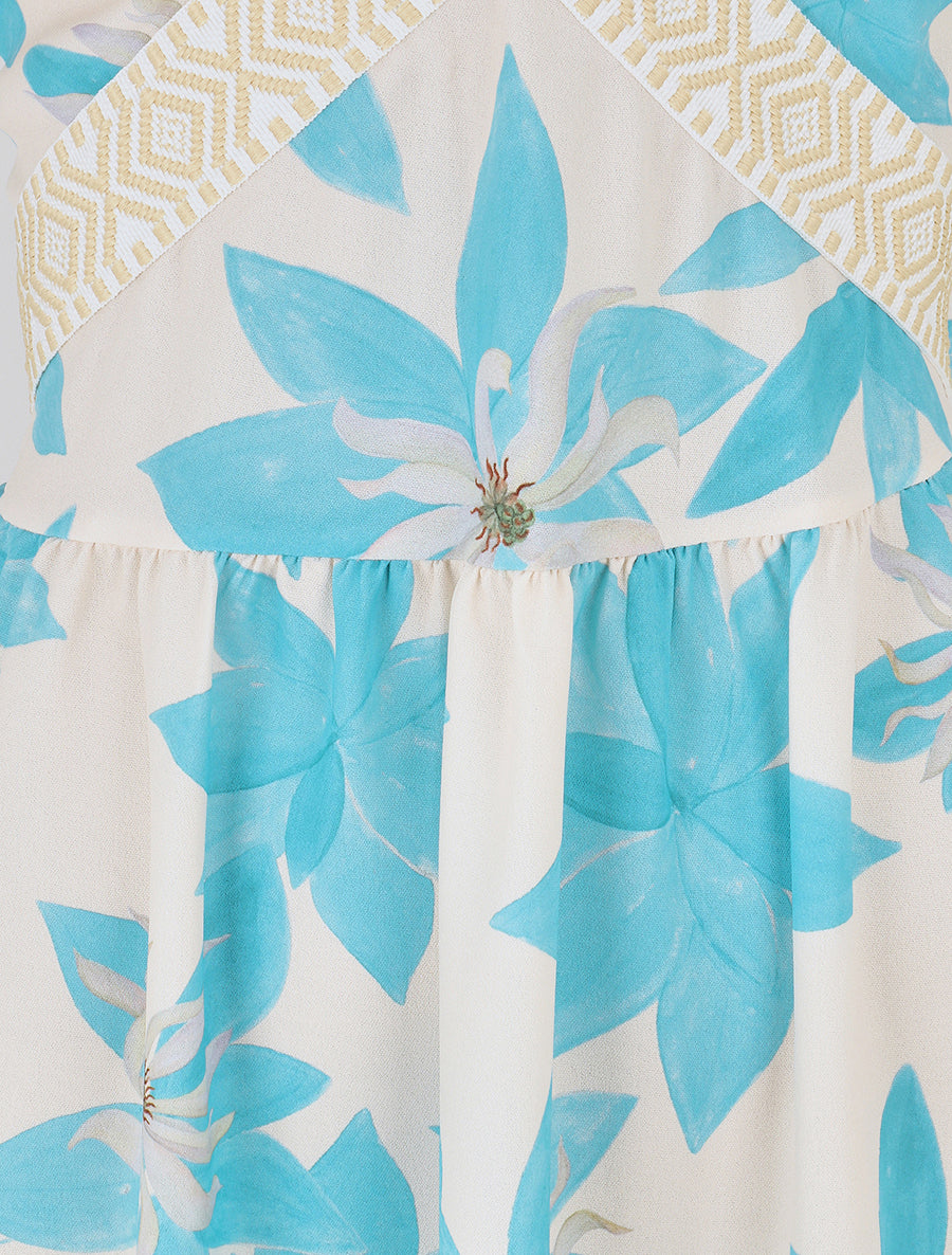 Robe à dos élastiqué imprimé fleurs - Turquoise - 3