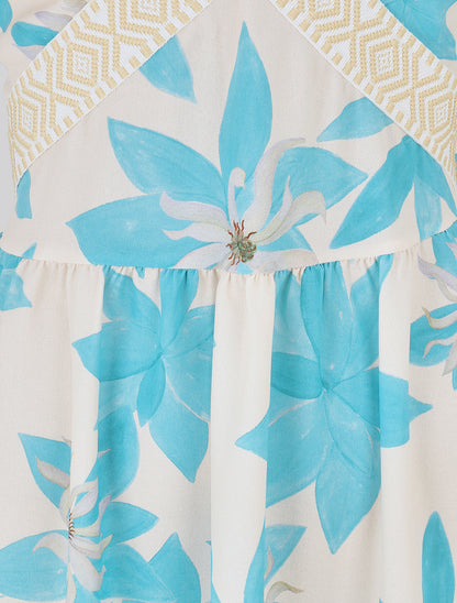 Robe à dos élastiqué imprimé fleurs - Turquoise - 3