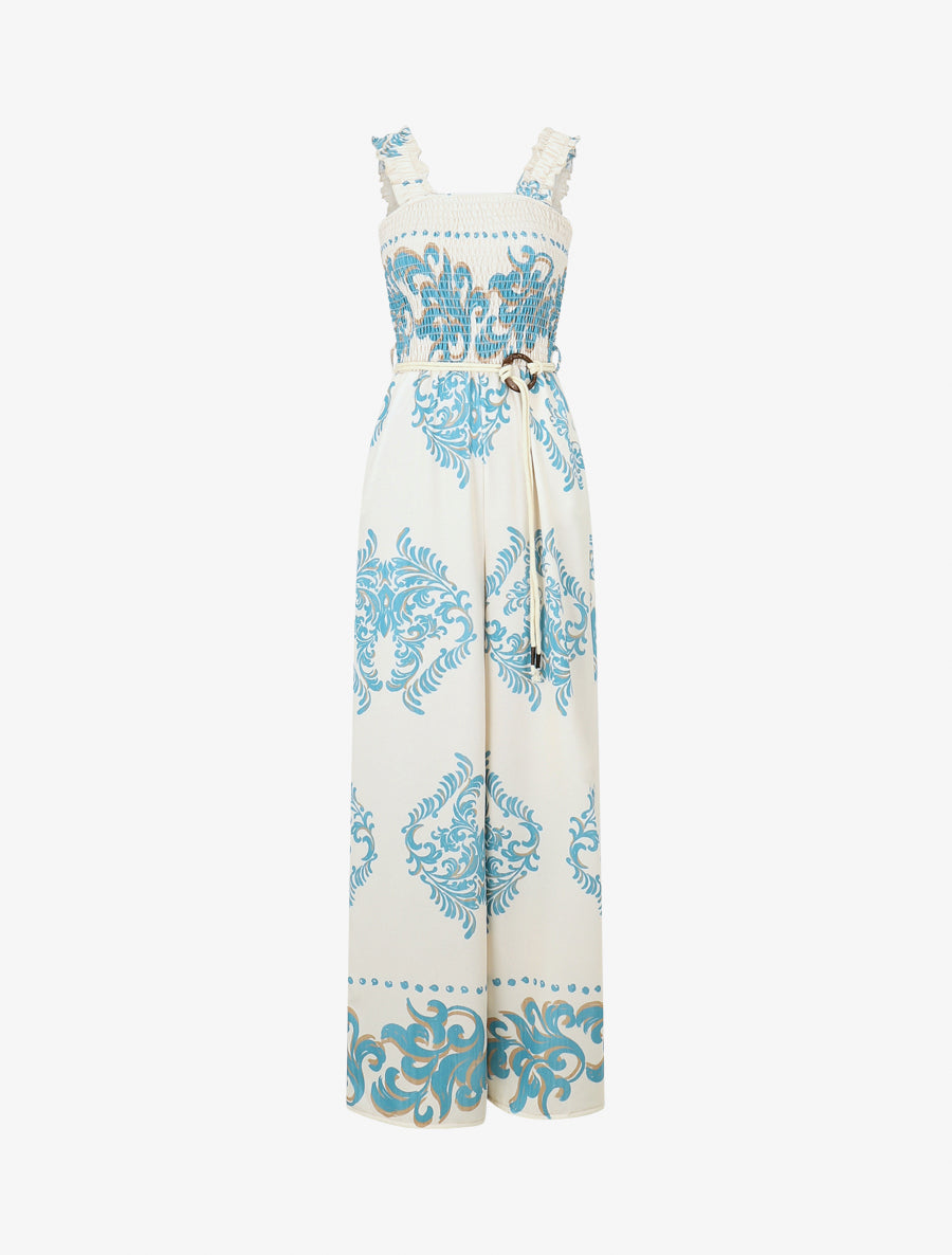 Combinaison imprimé ikat à buste élastiqué - Turquoise - 1
