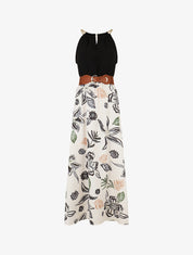Robe imprimé fleuri à bretelles en chaîne - Noir - 1
