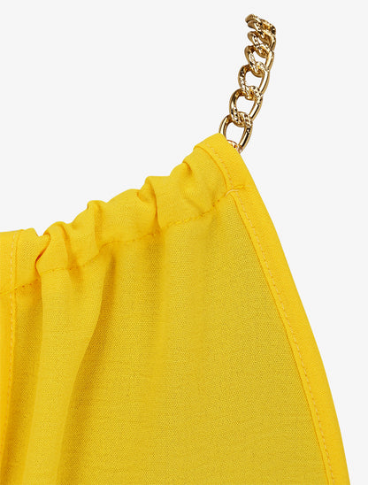 Robe mi-longue imprimé feuillage à bretelles en chaîne - Jaune - 3