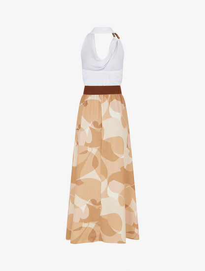 Robe longue dos nu à imprimé graphique - Beige - 2