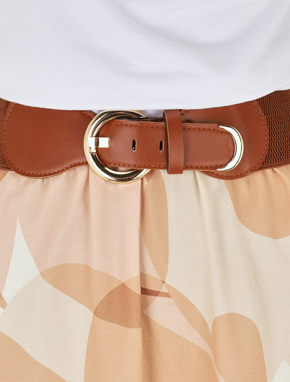 Robe longue dos nu à imprimé graphique - Beige - 3