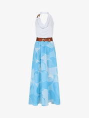 Robe longue dos nu à imprimé graphique - Bleu ciel - 1