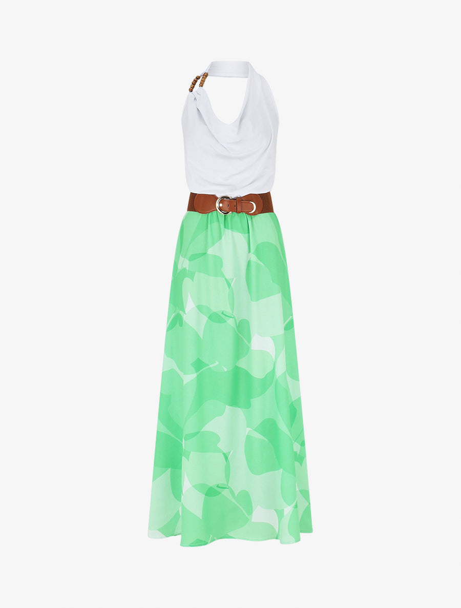 Robe longue dos nu à imprimé graphique - Vert - 1