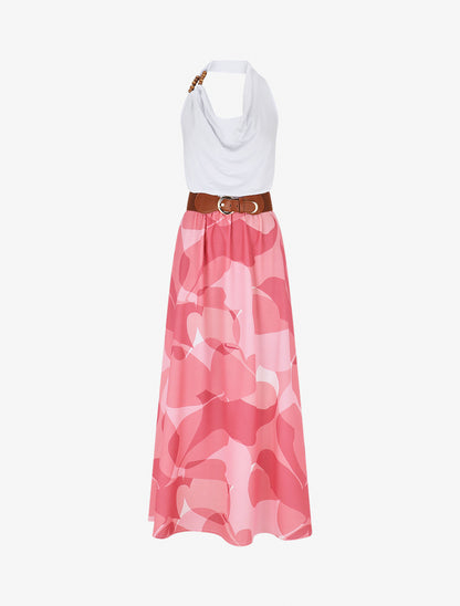 Robe longue dos nu à imprimé graphique - Rose - 1