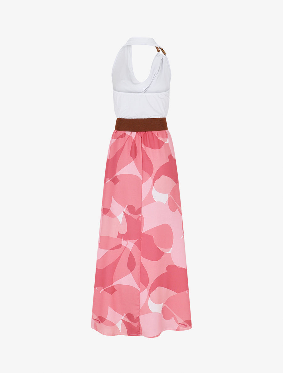 Robe longue dos nu à imprimé graphique - Rose - 2