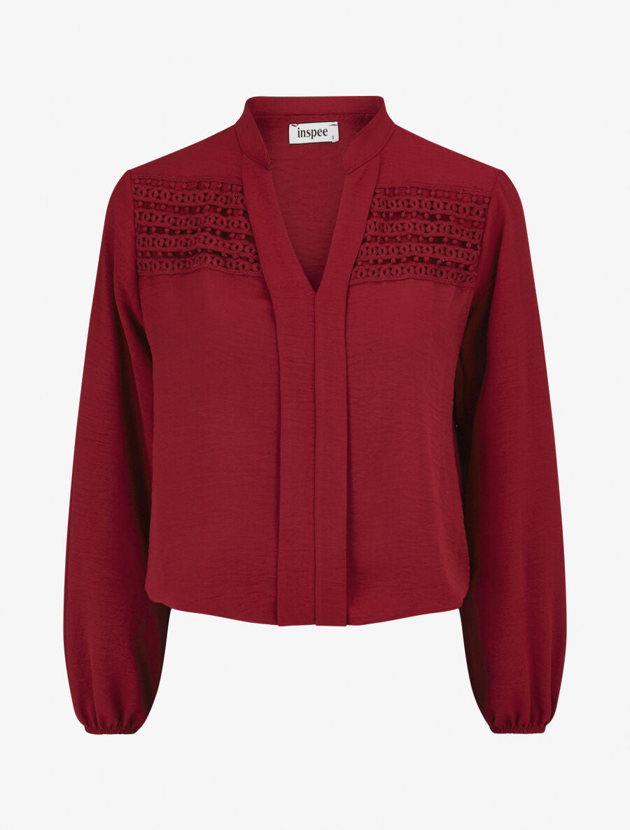 Blouse à détail crochet - Bordeaux - 1