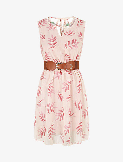 Robe irisée à col à perles et imprimé feuilles - Rose/beige - 1